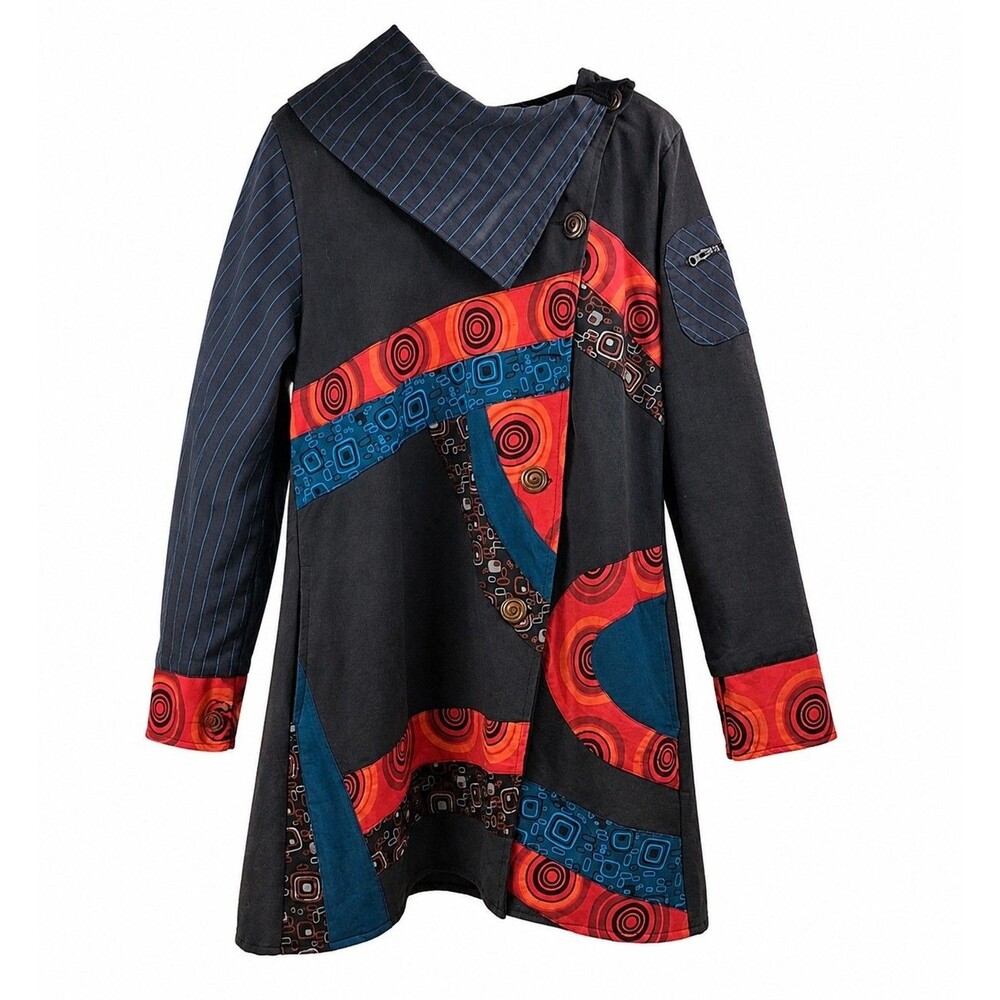 Wearable Art Patchwork Boho Coat Mixed Print Lagenlook Nepal Statement XXL READ